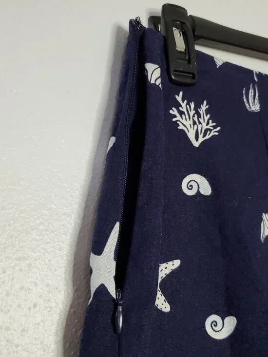 A New Day Navy Blue Skort With White Seashell Print Size 10 Side Zipper Closure - Picture 8 of 10